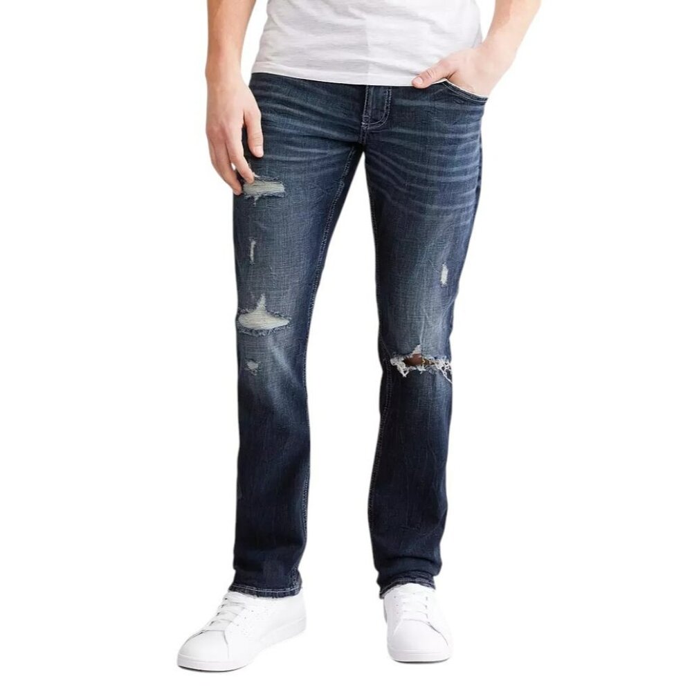NEW Deperwest Mens 34x34 Seeker Taper Jeans‎ Blue Distressed Denim Stretch